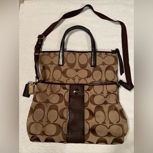 Coach Food Over Monogram Brown Tote Bag
